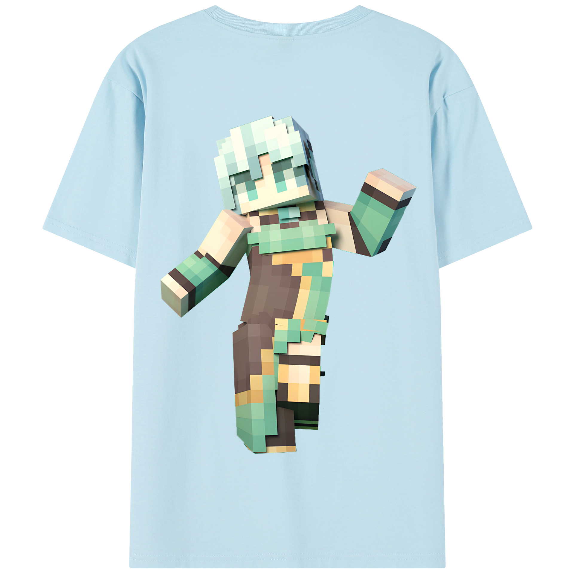 （画像用） マインクラフト ブロックの世界 Minecraft MC Block world 綿100％半袖Tシャツ（背面プリント）